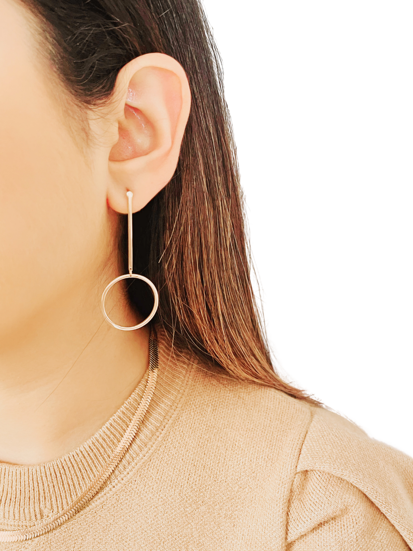 Minimalist dainty 14K gold plated on stainless steel earrings. Hypoallergenic and suitable to wear everyday. Tarnish resistant and waterproof. 